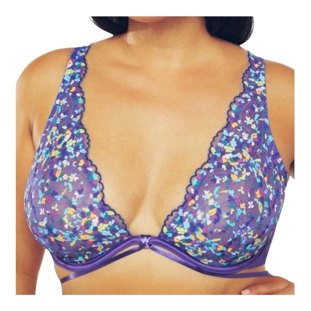 NWT Savage x Fenty Floral Unlined Lace Bra Size 38DD Purple - Picture 1 of 9